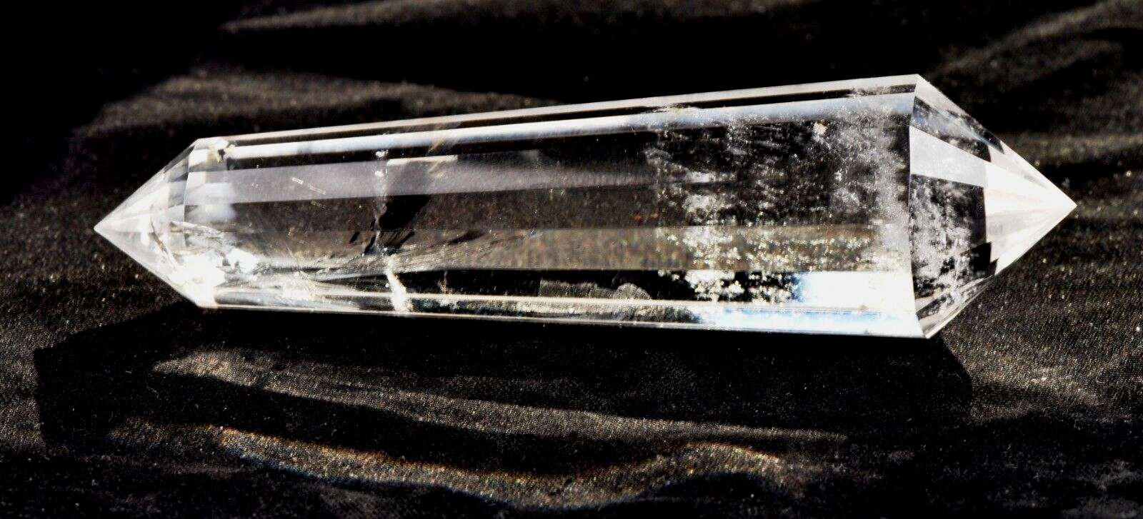 Satyaloka quartz  rainbow devic  double terminated vogel  16 sided wand 7438