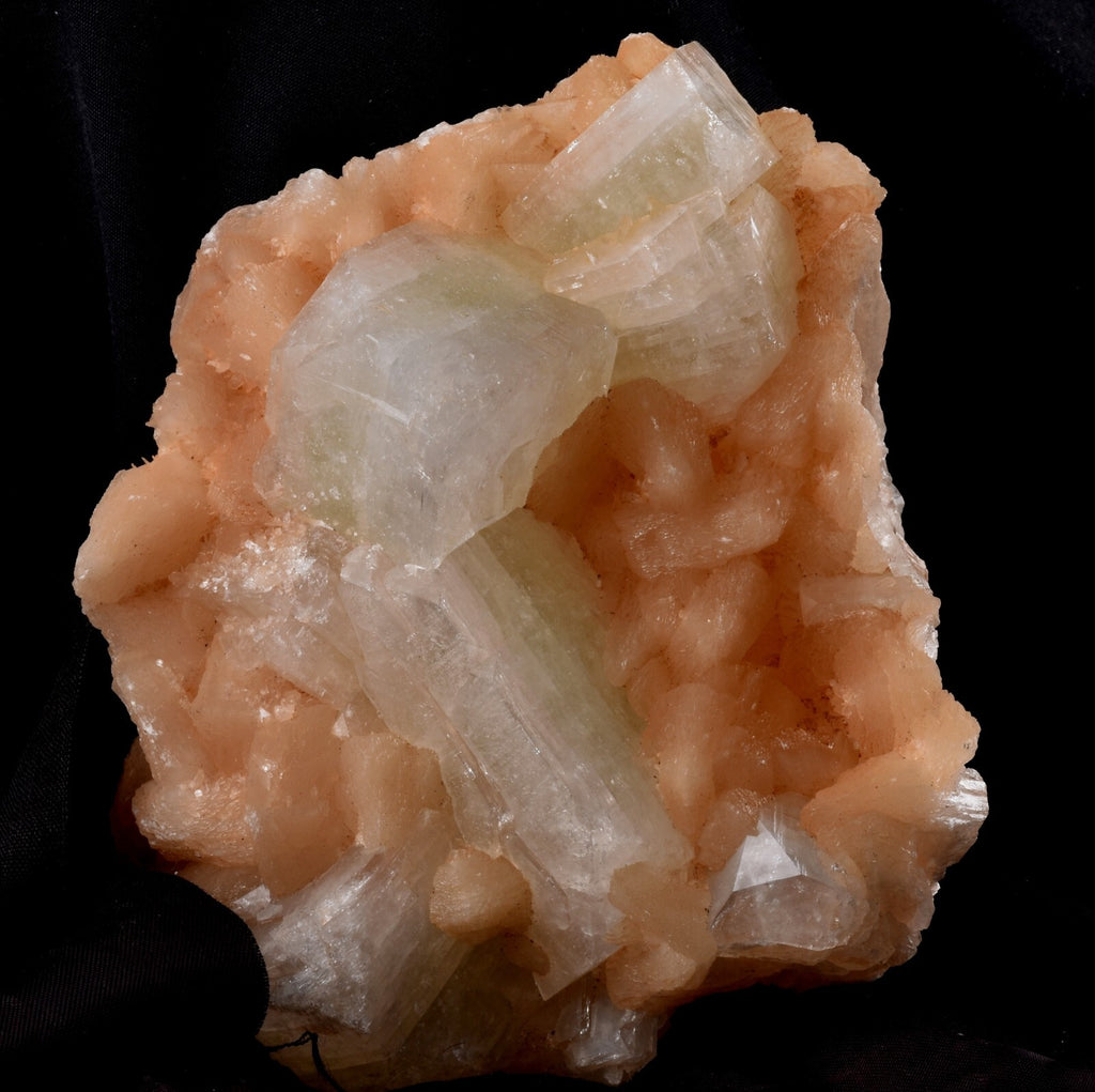 large peach stilbite with Green Apophyllite  psychic direction and guidance#6697