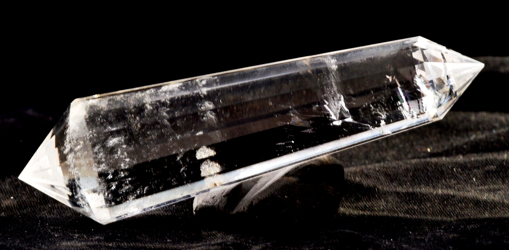 Satyaloka quartz  rainbow devic  double terminated vogel  16 sided wand 7438