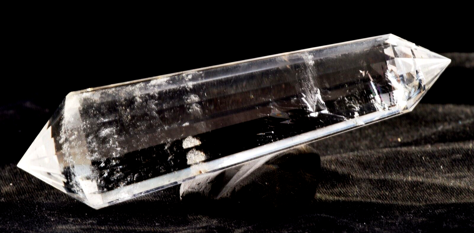 Satyaloka quartz  rainbow devic  double terminated vogel  16 sided wand 7438