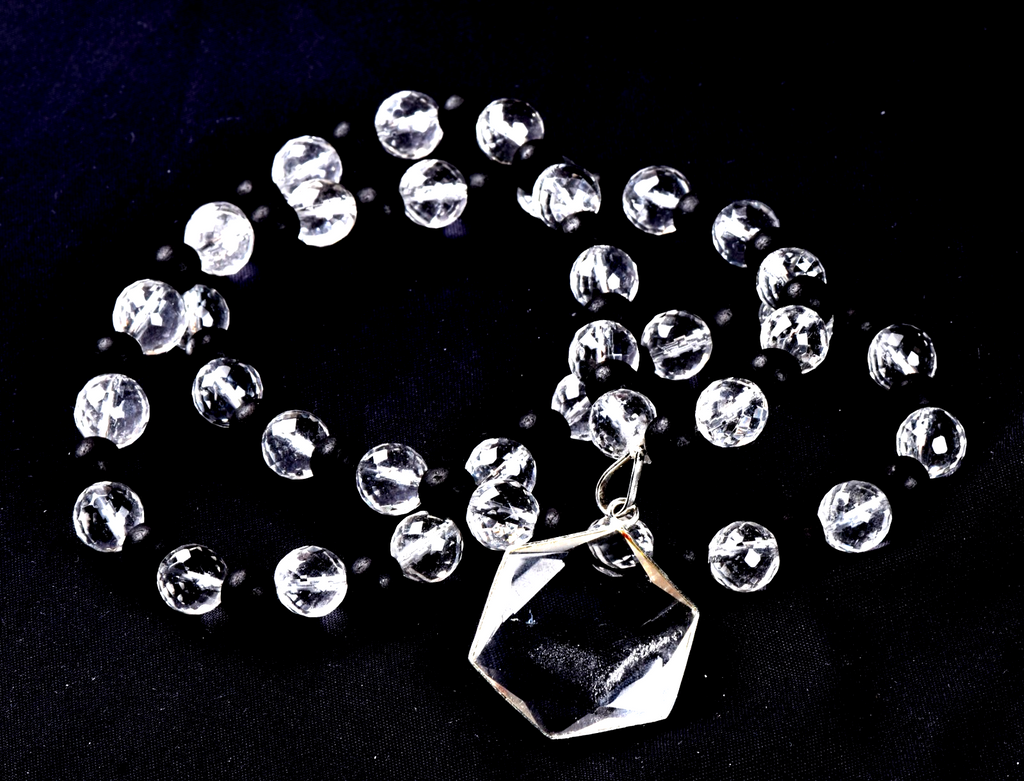 satyaloka   10 mm faceted +karungali necklace with Hexagonal Star 8077