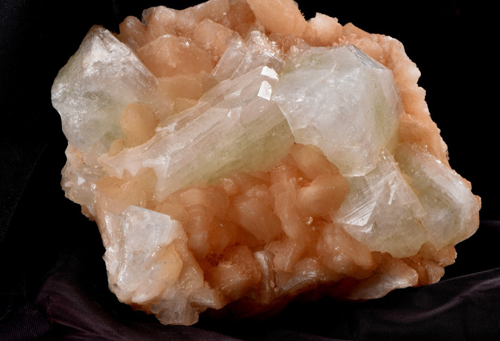 large peach stilbite with Green Apophyllite  psychic direction and guidance#6697