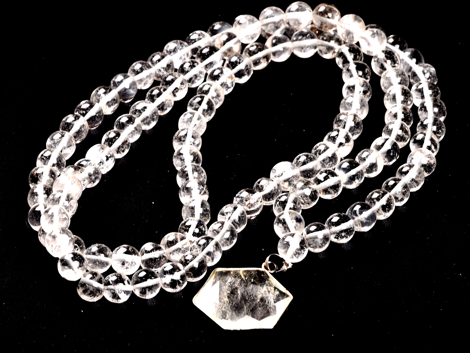 satyaloka  Azeztullite 108 beads rosary +satyaloka hexagonal pendant mala # 8154