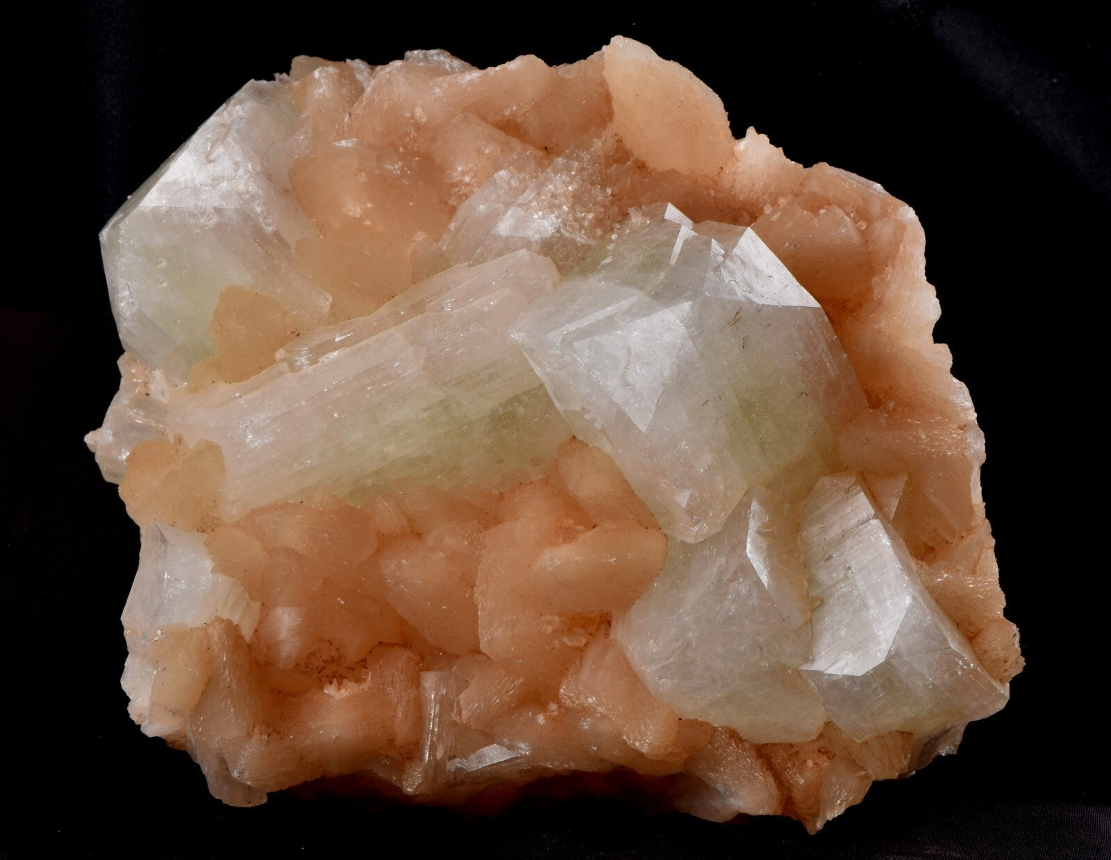 large peach stilbite with Green Apophyllite  psychic direction and guidance#6697