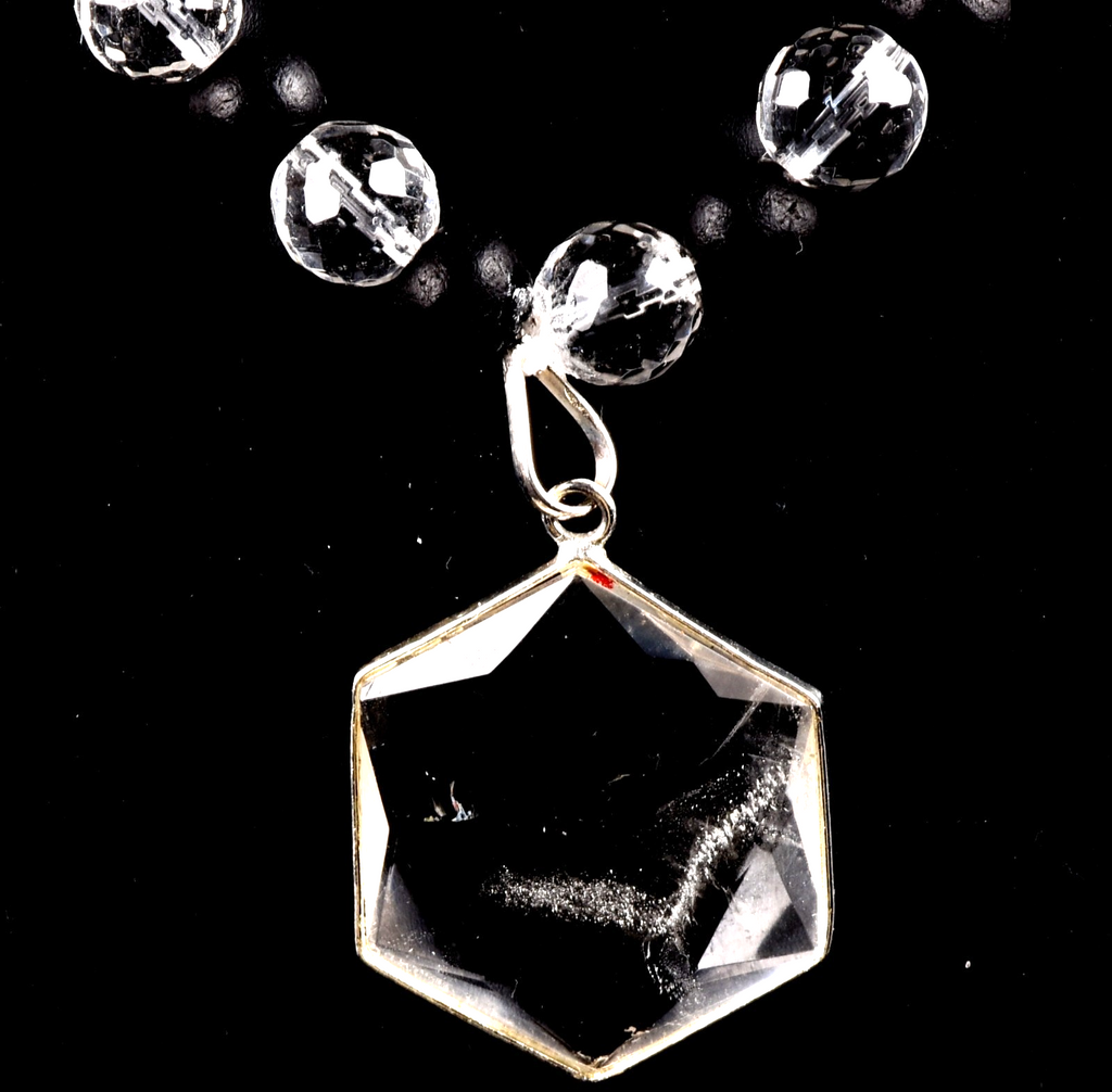 satyaloka   10 mm faceted +karungali necklace with Hexagonal Star 8077