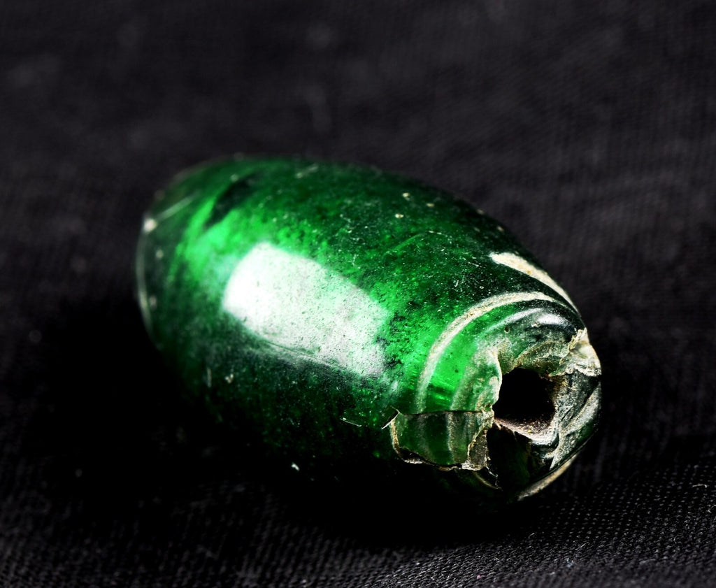 old Hand made   glass   silver  lamp work with large hole  bead  #7344