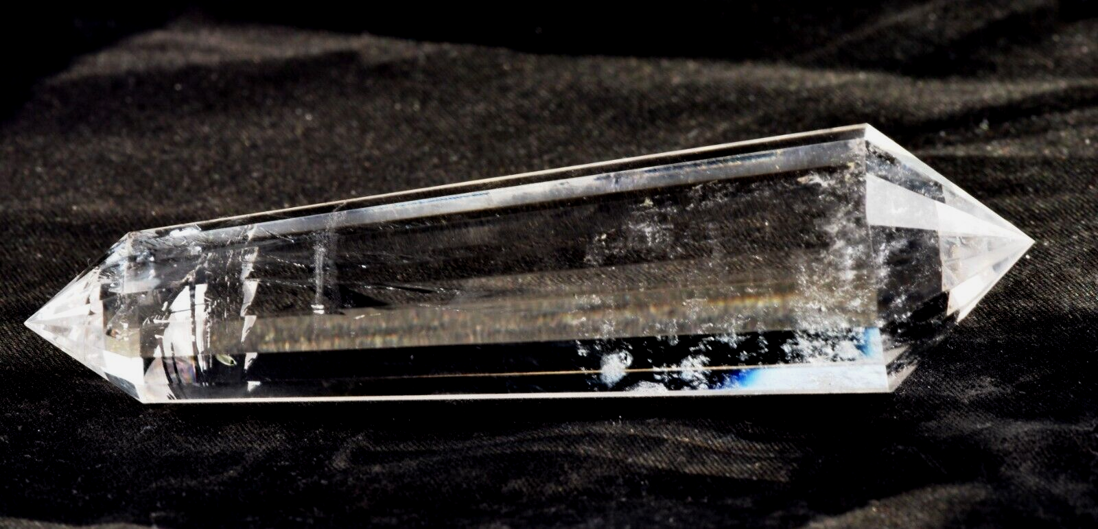 Satyaloka quartz  rainbow devic  double terminated vogel  16 sided wand 7438