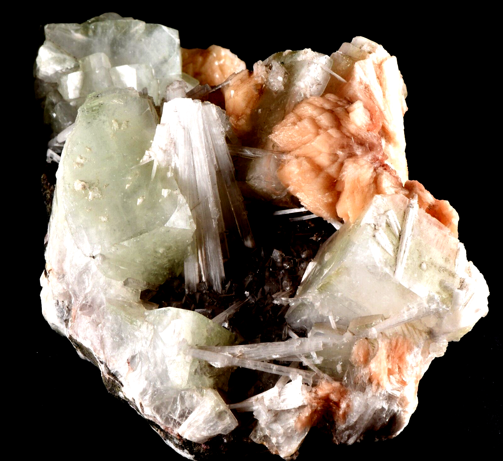 Green Apophyllite with stilbite & scolecite  psychic direction and guidance#6709