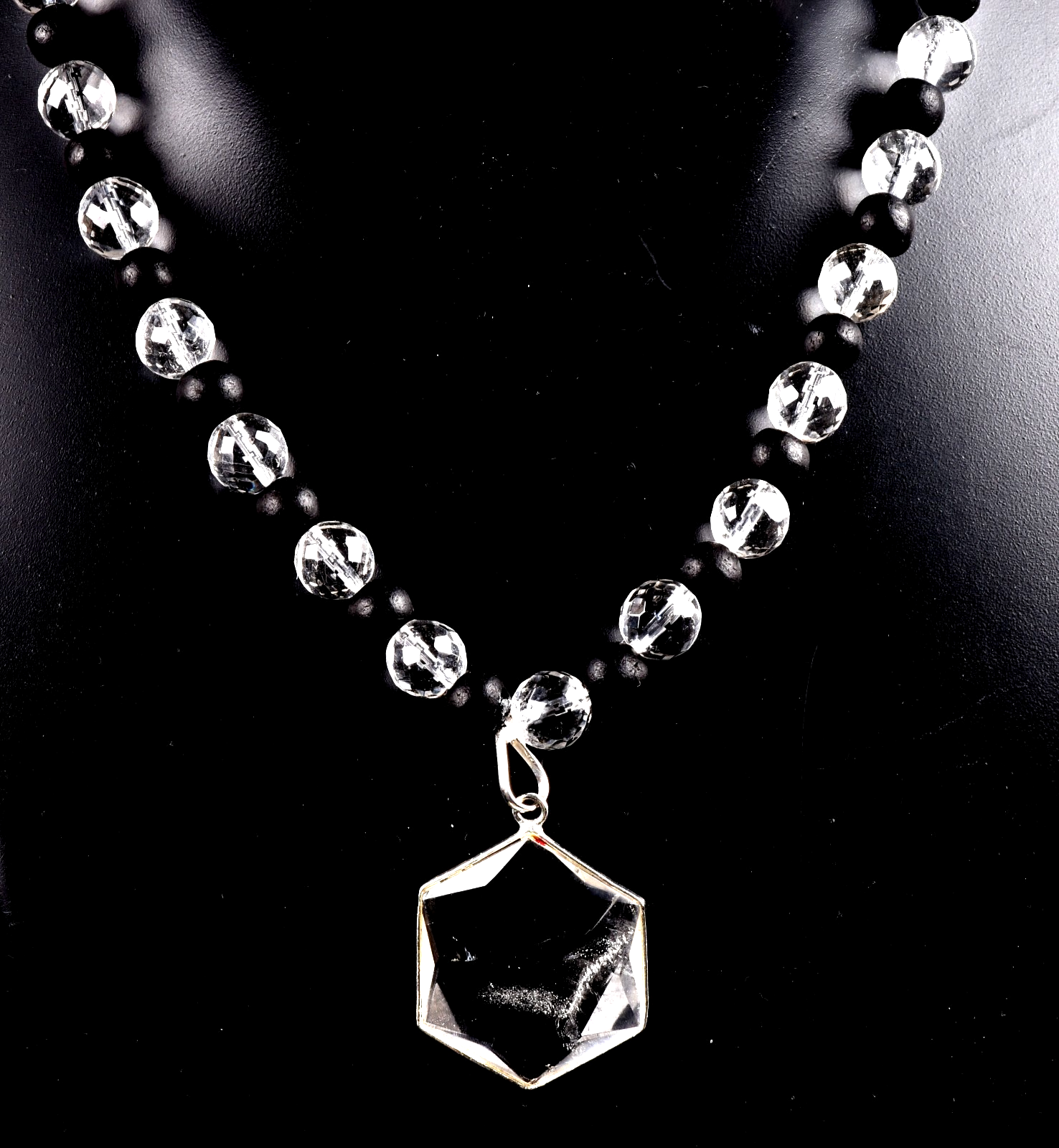 satyaloka   10 mm faceted +karungali necklace with Hexagonal Star 8077