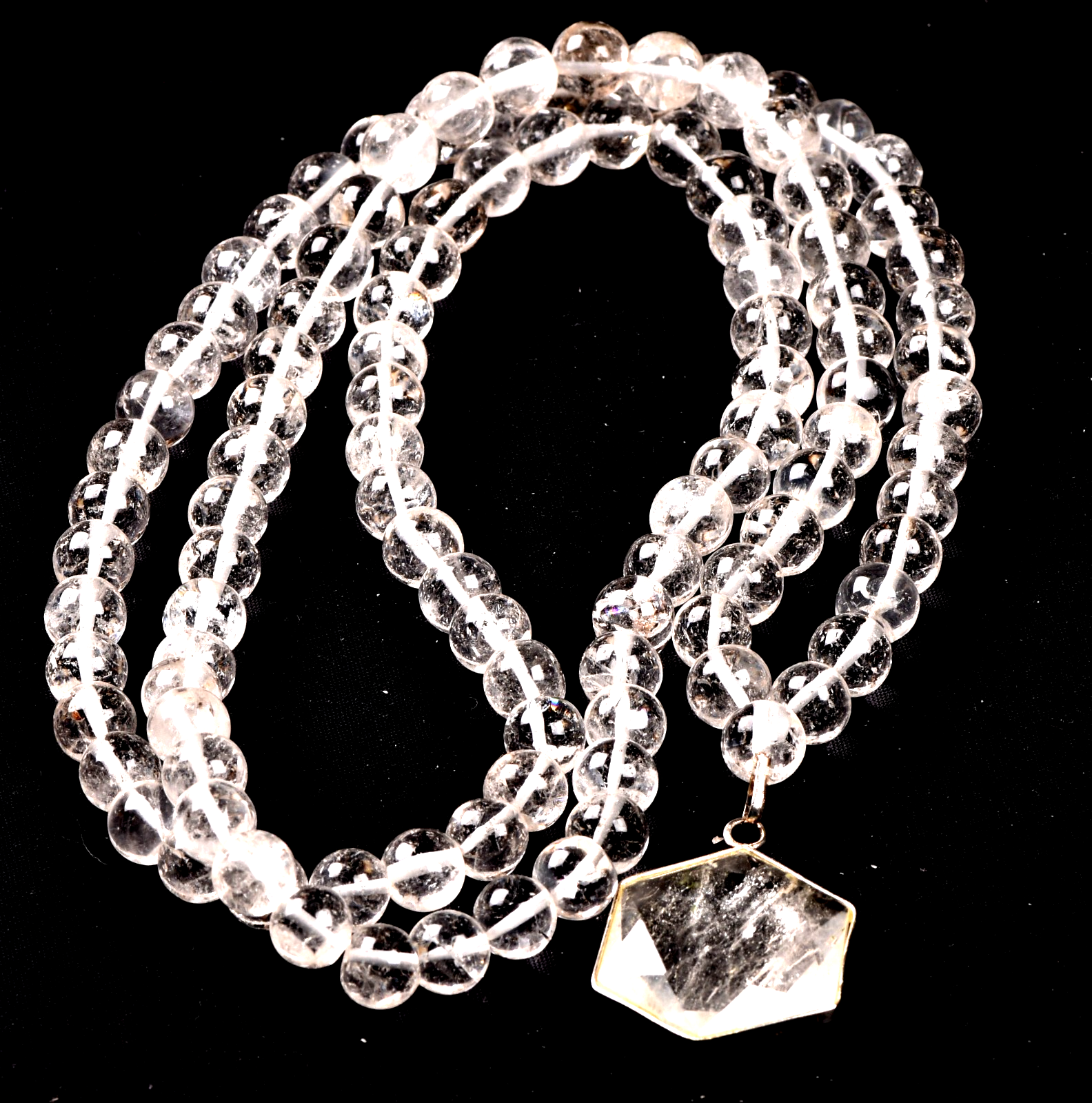 satyaloka  Azeztullite 108 beads rosary +satyaloka hexagonal pendant mala # 8154