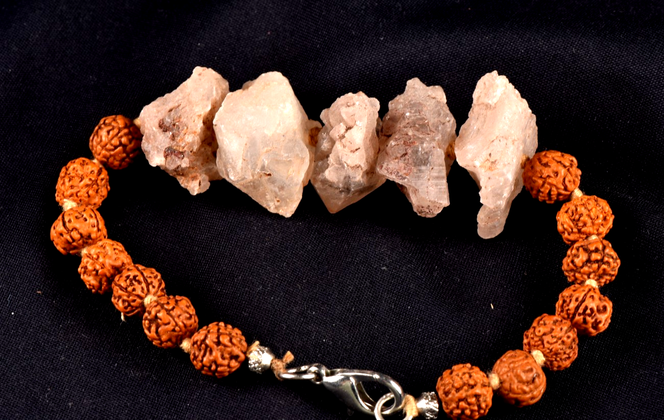 Nirvana quartz Himalayan  growth interference  pink   ice quartz bracelet #8062