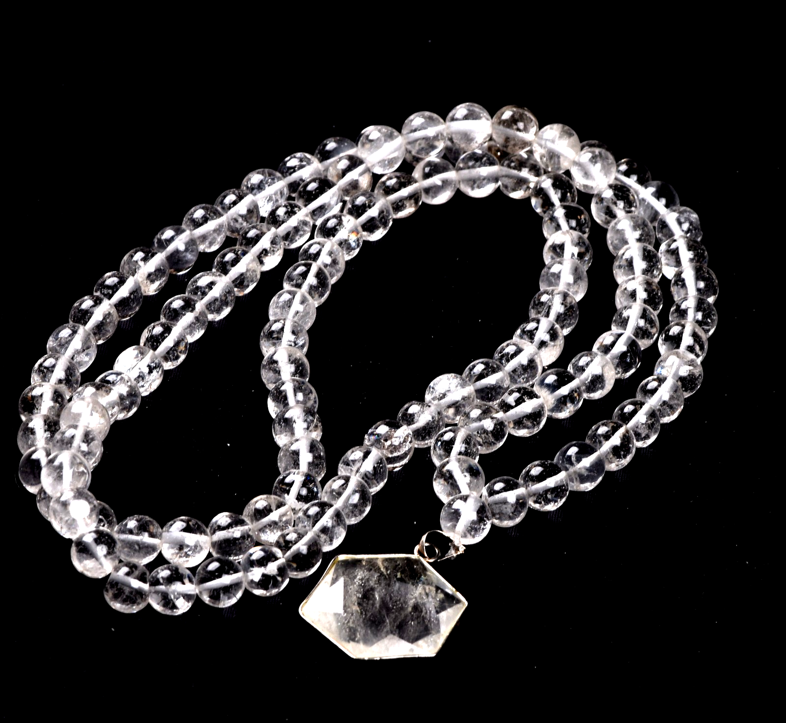 satyaloka  Azeztullite 108 beads rosary +satyaloka hexagonal pendant mala # 8154