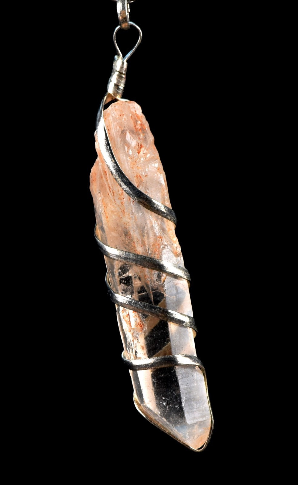 pink Himalayan lemurian with key wire  pendant essence of soul mate #7746