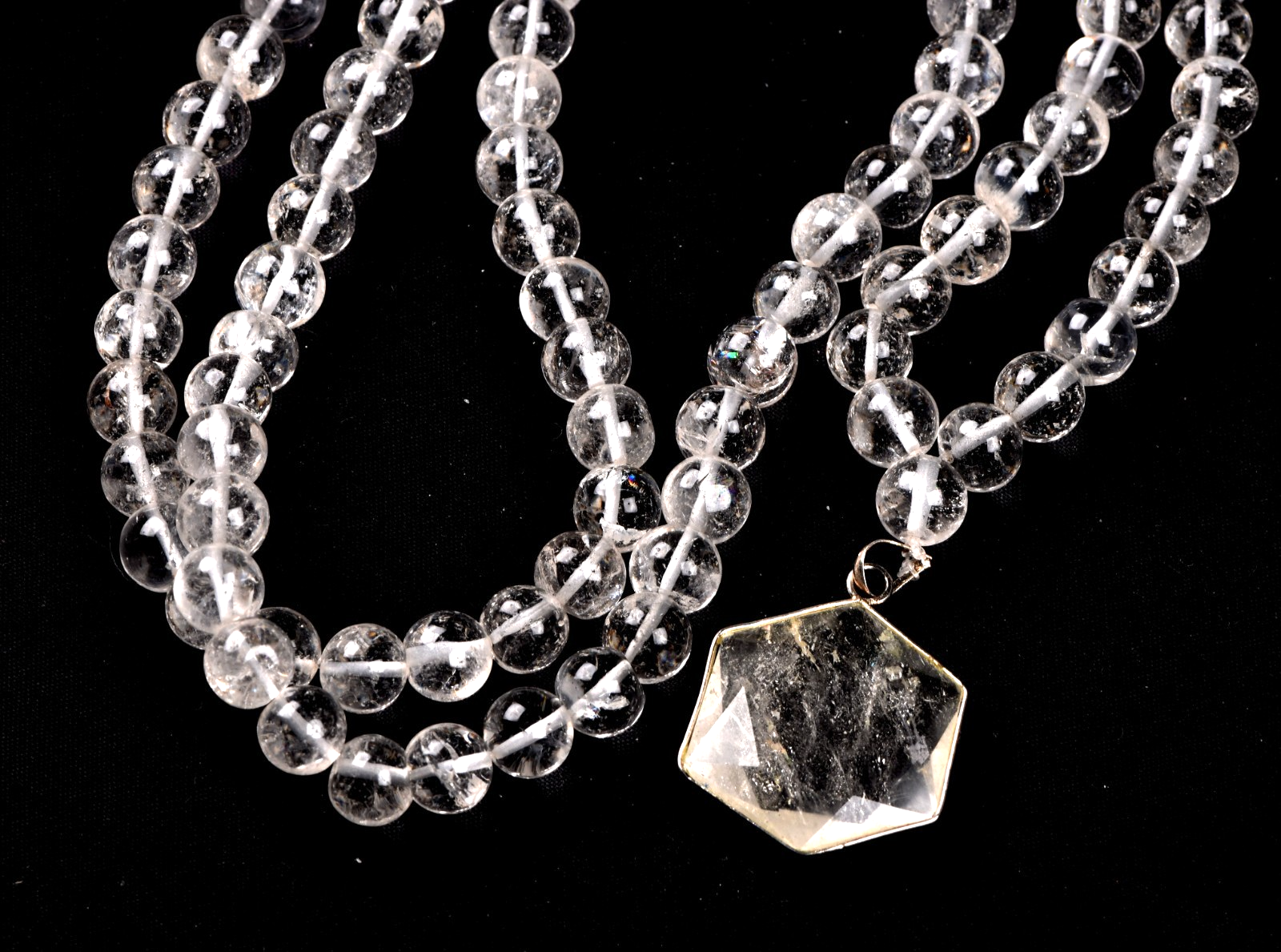 satyaloka  Azeztullite 108 beads rosary +satyaloka hexagonal pendant mala # 8154