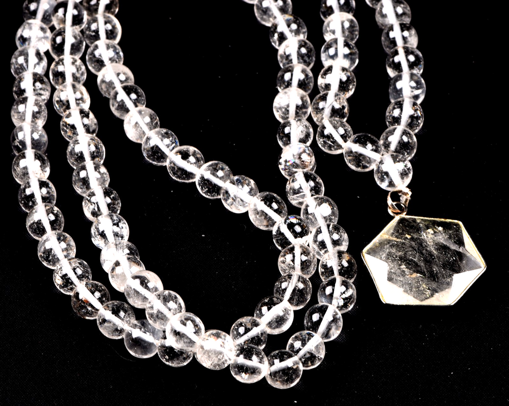 satyaloka  Azeztullite 108 beads rosary +satyaloka hexagonal pendant mala # 8154