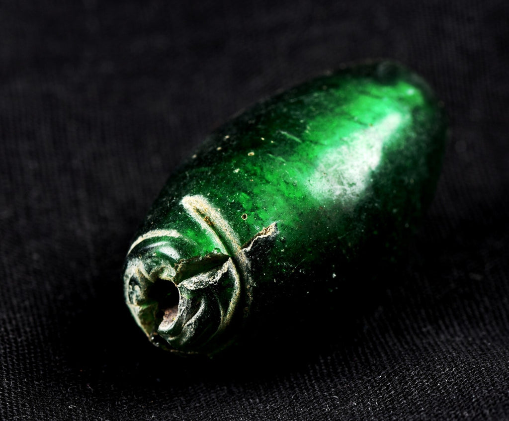 old Hand made   glass   silver  lamp work with large hole  bead  #7344