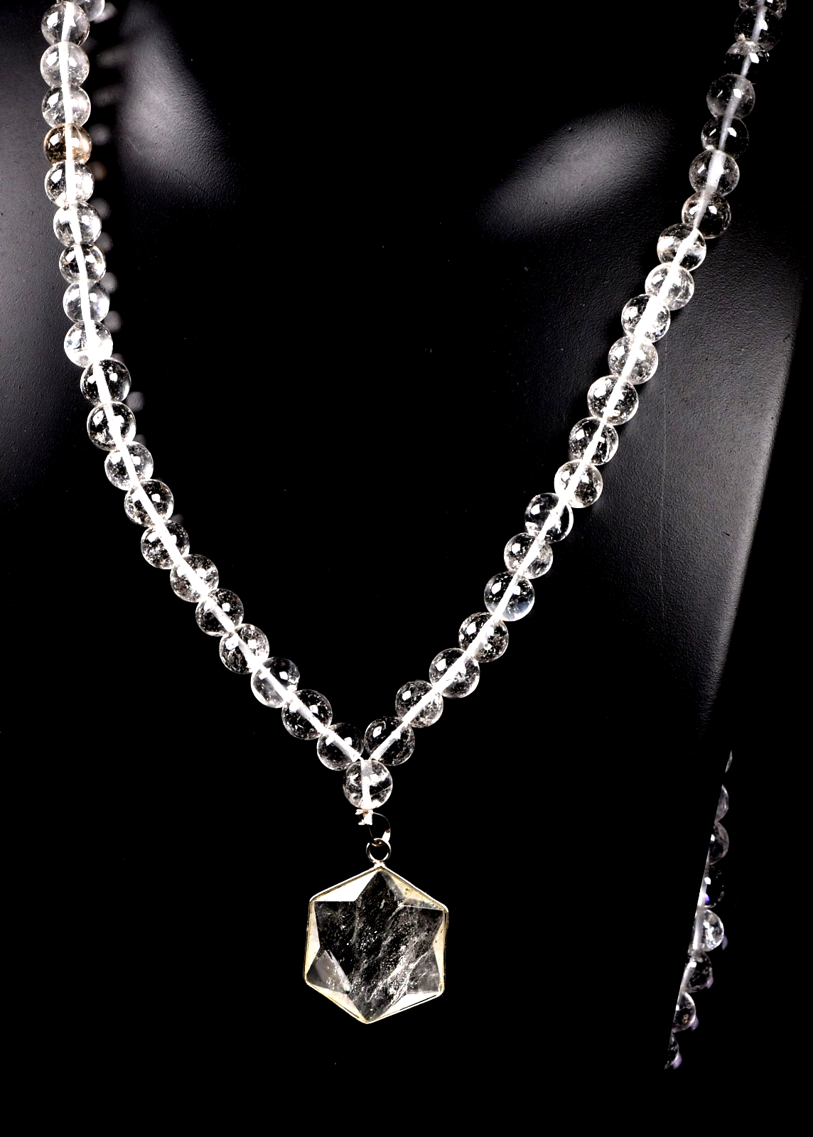 satyaloka  Azeztullite 108 beads rosary +satyaloka hexagonal pendant mala # 8154