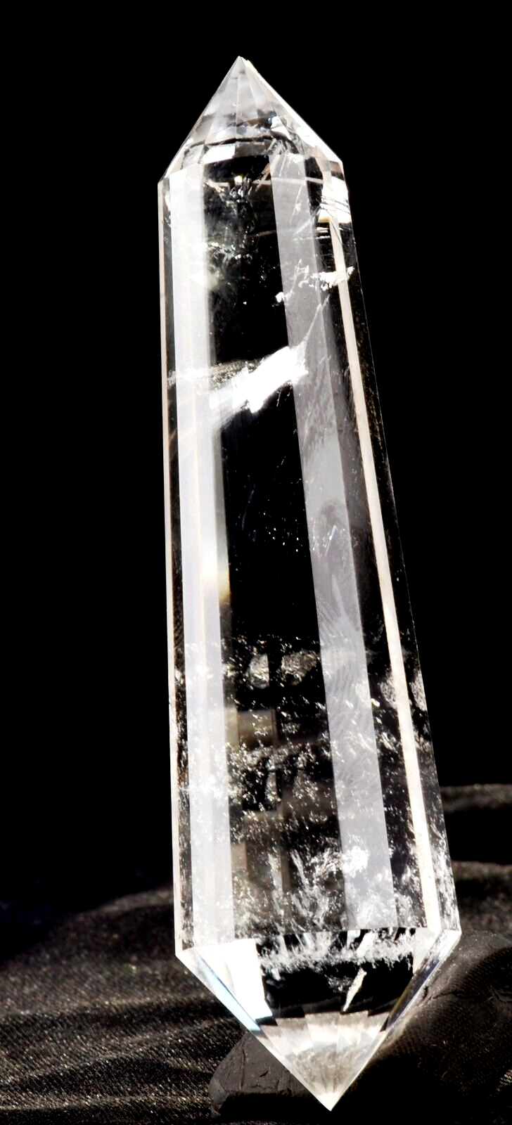Satyaloka quartz  rainbow devic  double terminated vogel  16 sided wand 7438