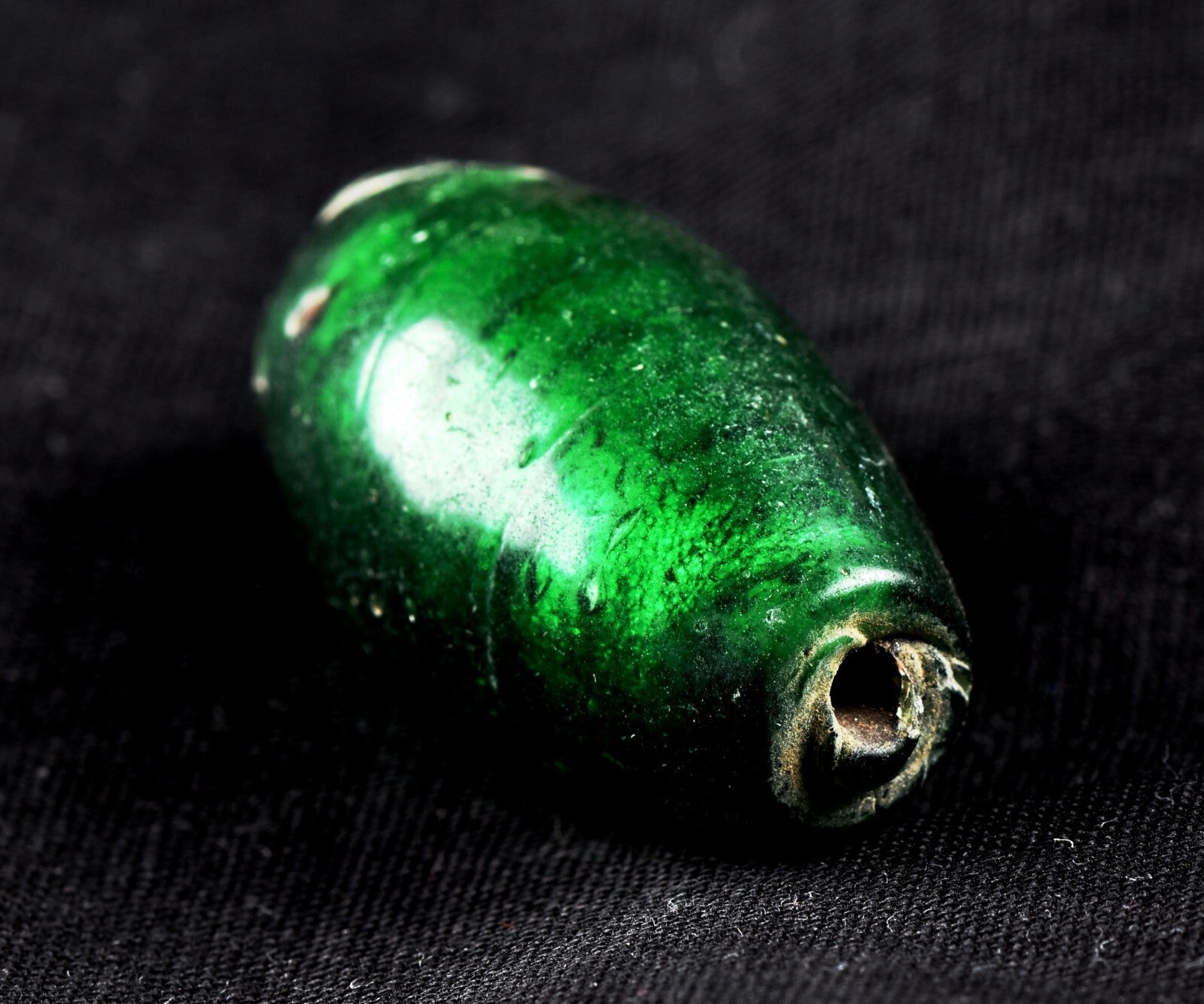old Hand made   glass   silver  lamp work with large hole  bead  #7344