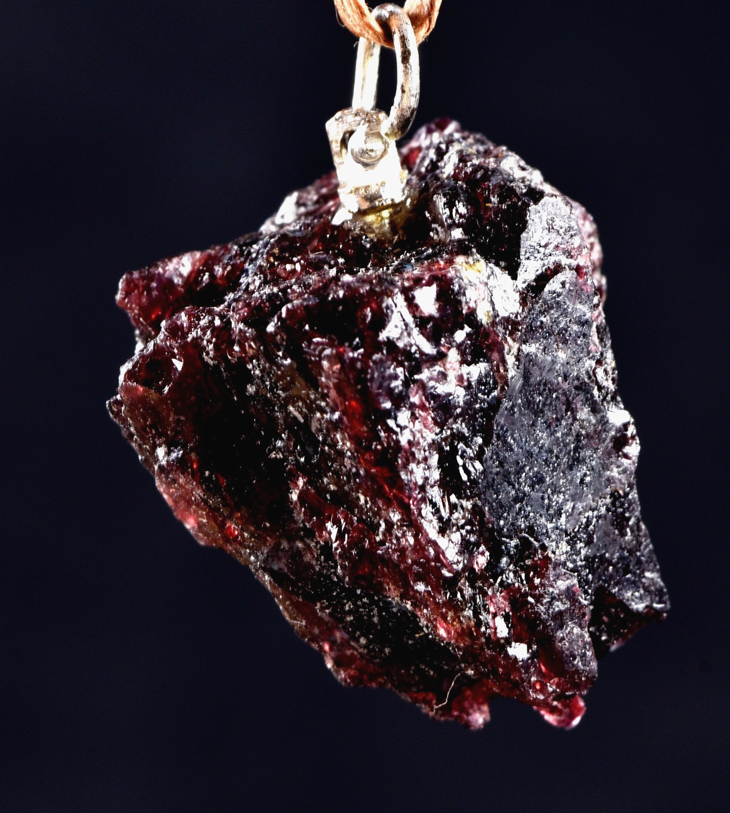 Garnet natural  juicy gem free form pendant passion courage shaman with cord7948