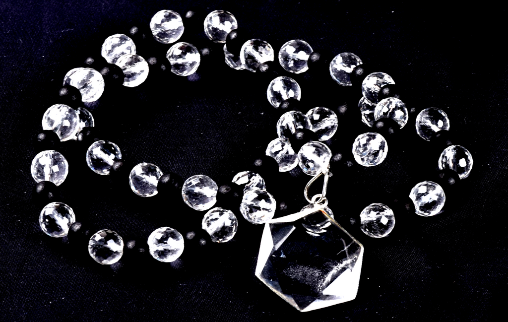satyaloka   10 mm faceted +karungali necklace with Hexagonal Star 8077