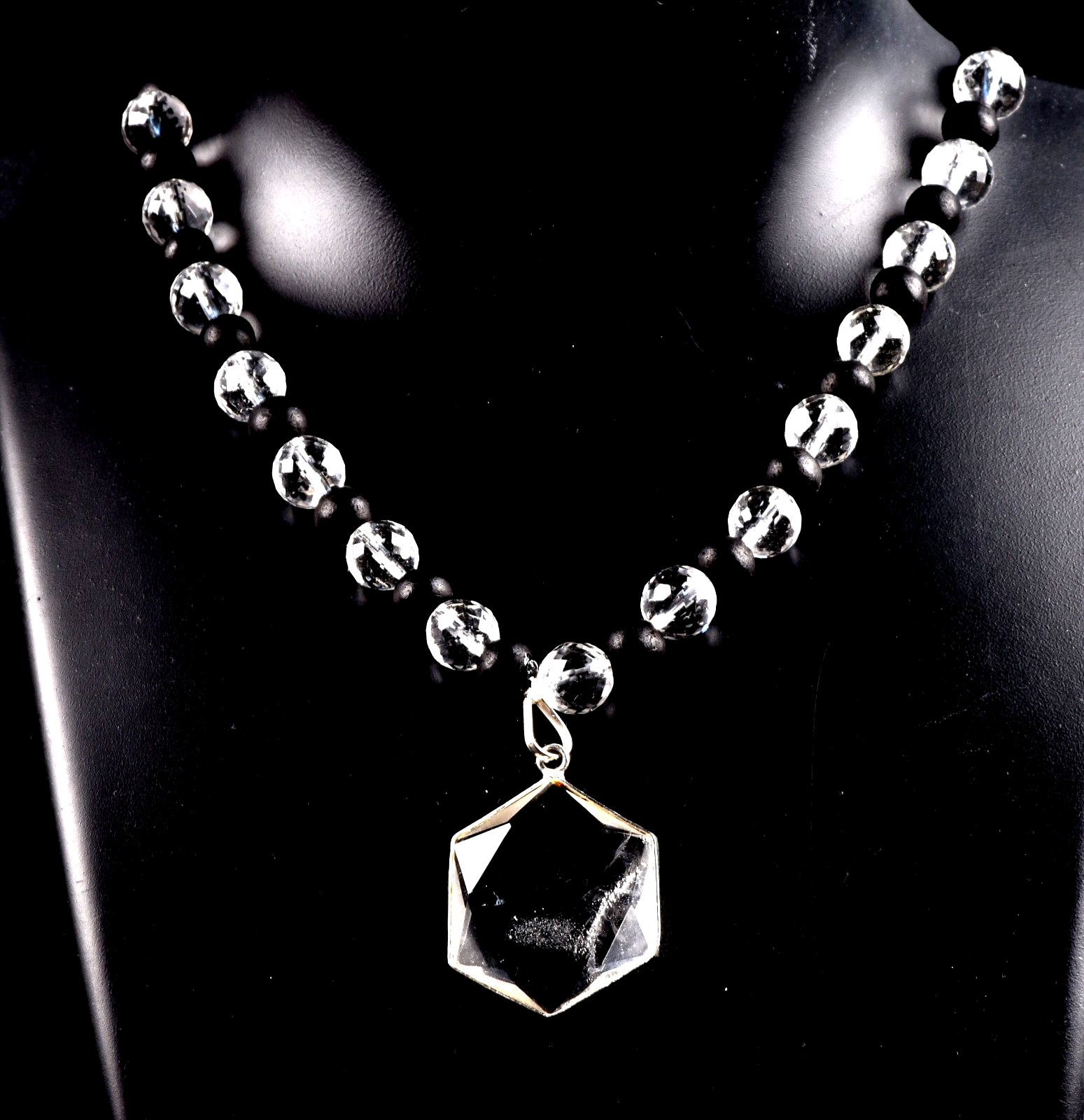 satyaloka   10 mm faceted +karungali necklace with Hexagonal Star 8077