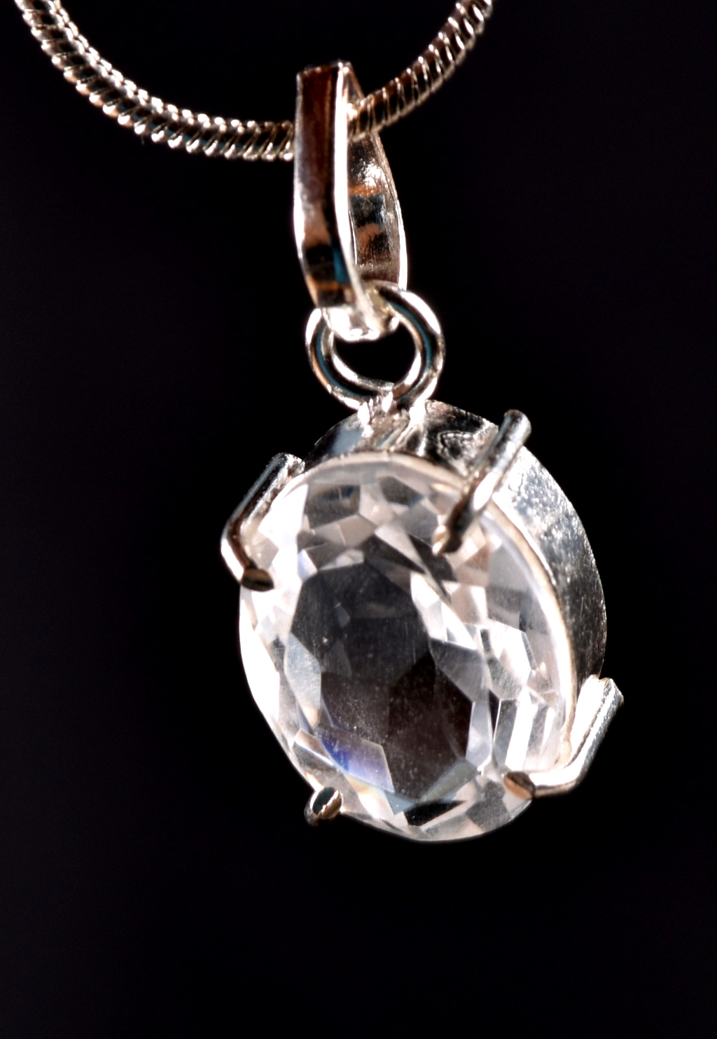 Satyaloka quartz high frequency  faceted sterling silver pendant# 7855