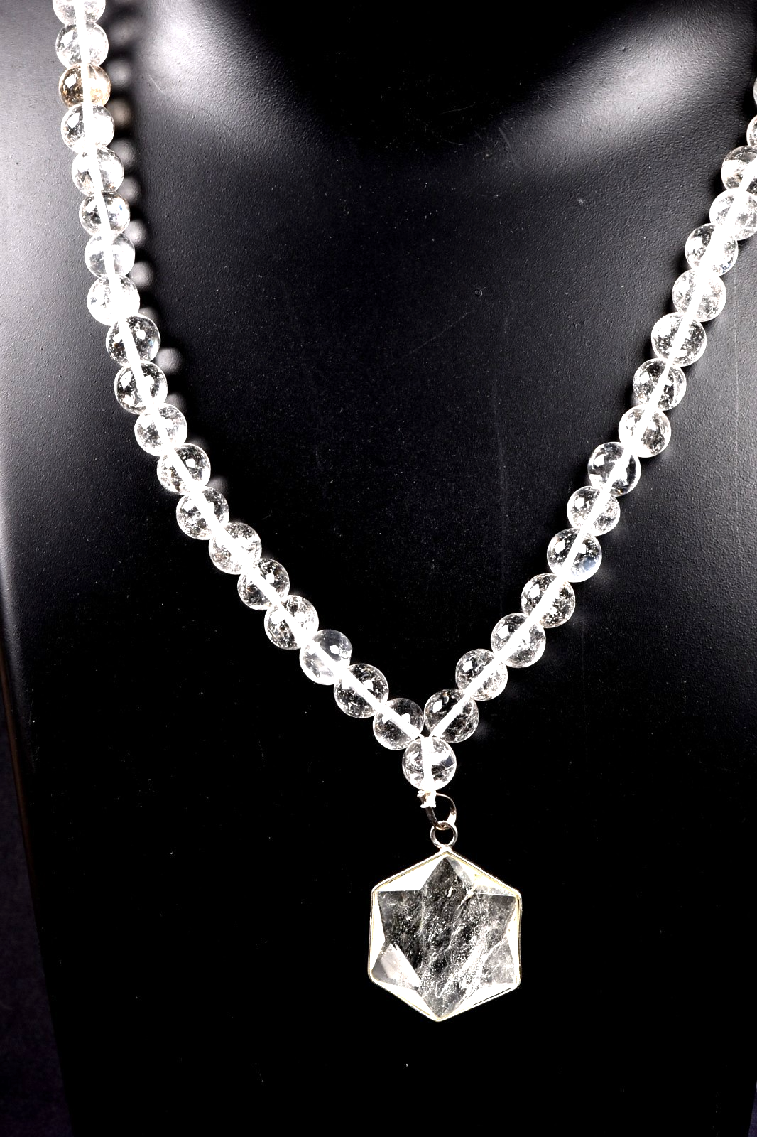 satyaloka  Azeztullite 108 beads rosary +satyaloka hexagonal pendant mala # 8154