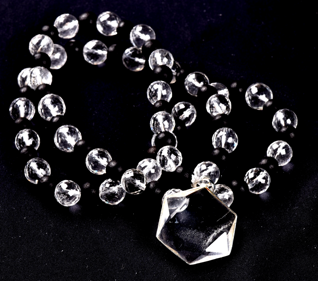 satyaloka   10 mm faceted +karungali necklace with Hexagonal Star 8077