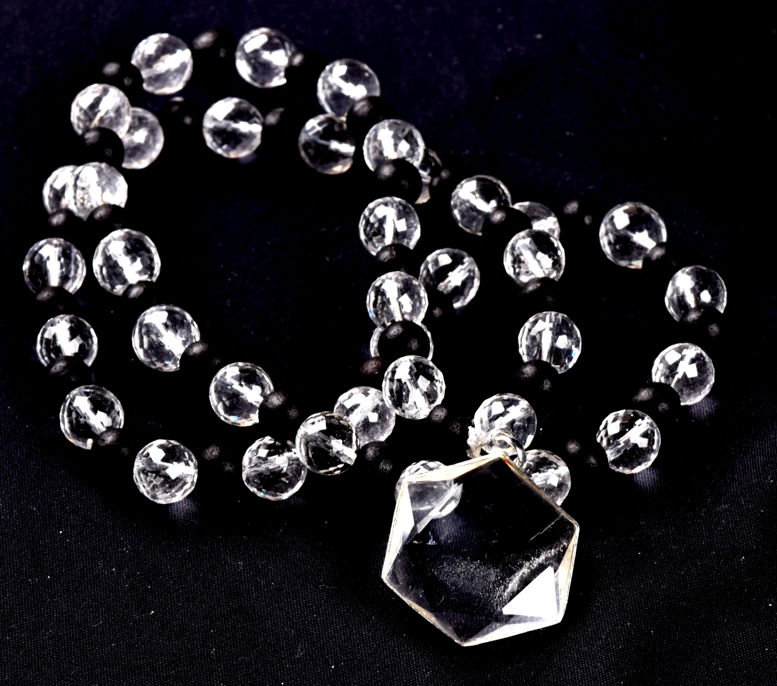 satyaloka   10 mm faceted +karungali necklace with Hexagonal Star 8077