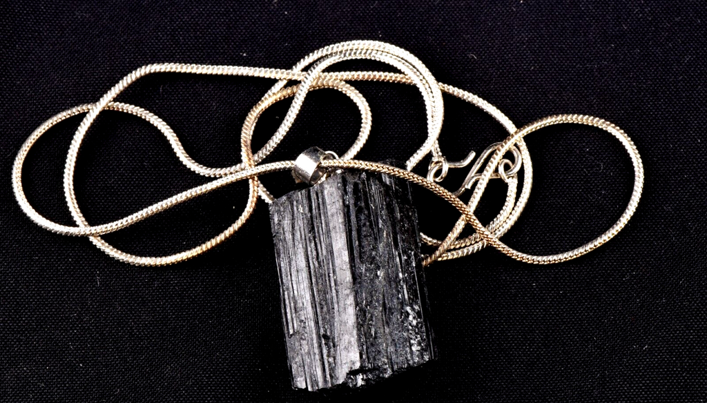 black tourmaline schroll  deflact negativity pendant with 22''chain # 7262