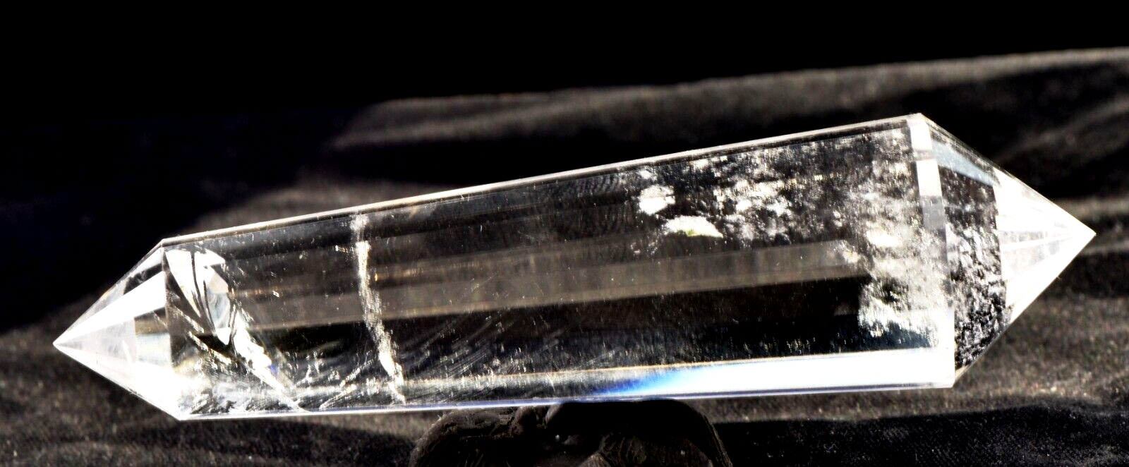 Satyaloka quartz  rainbow devic  double terminated vogel  16 sided wand 7438