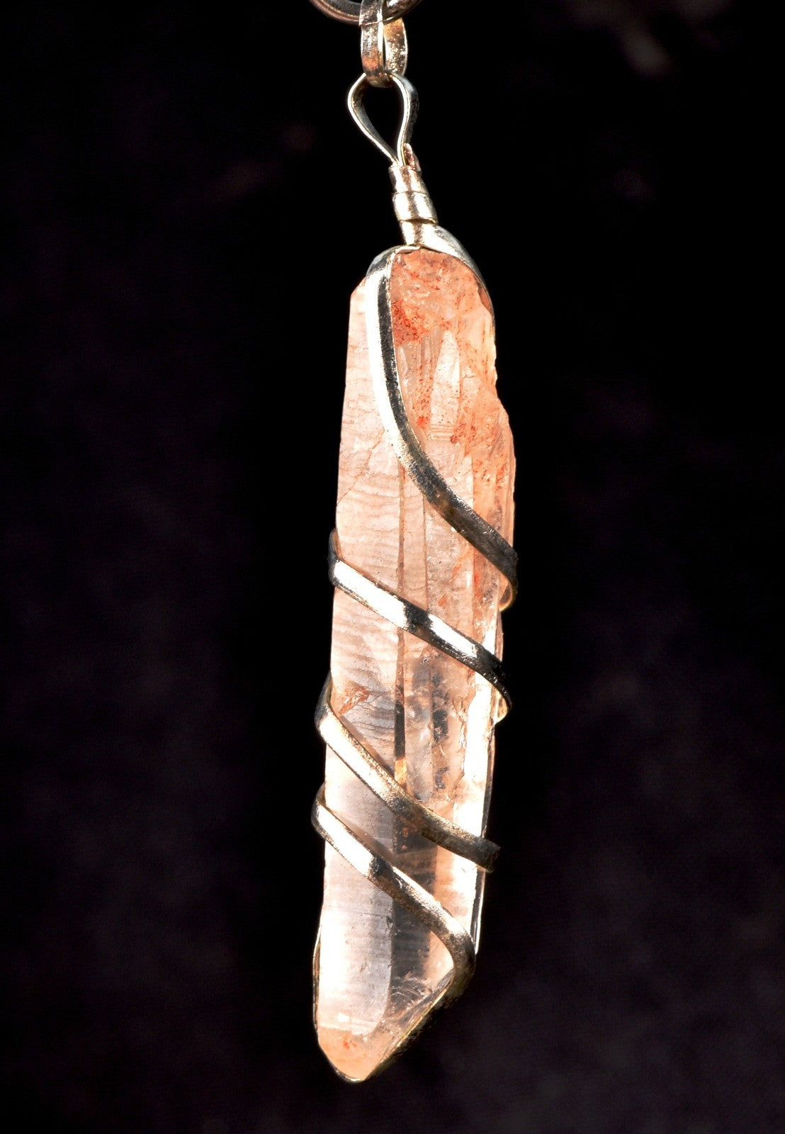 pink Himalayan lemurian with key wire  pendant essence of soul mate #7746