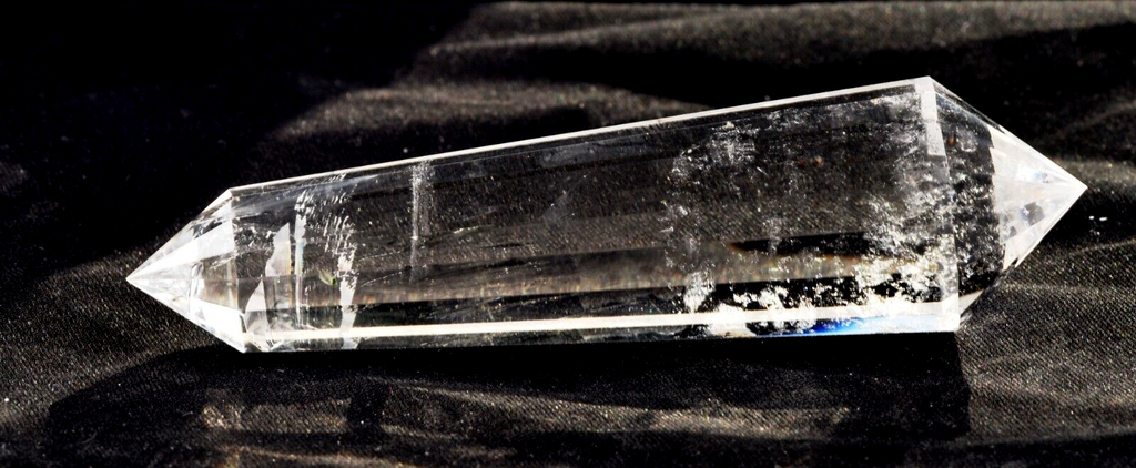 Satyaloka quartz  rainbow devic  double terminated vogel  16 sided wand 7438