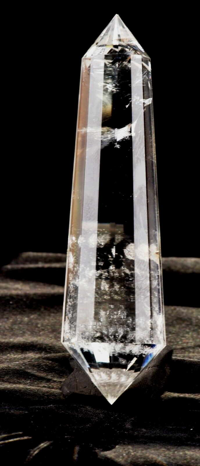 Satyaloka quartz  rainbow devic  double terminated vogel  16 sided wand 7438