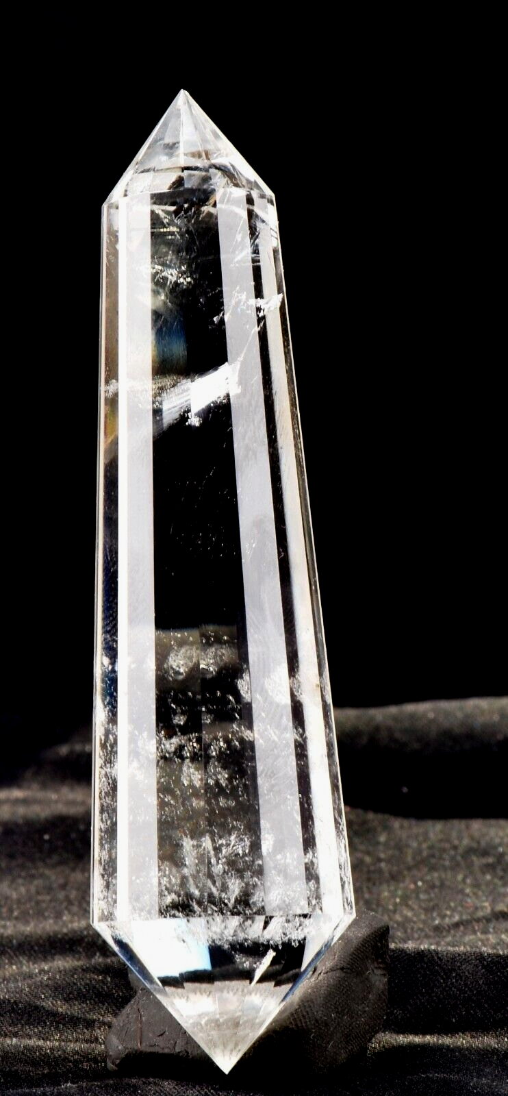 Satyaloka quartz  rainbow devic  double terminated vogel  16 sided wand 7438