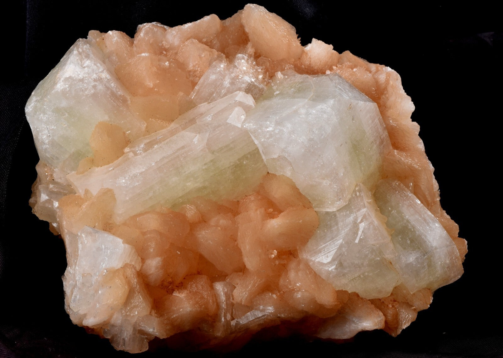 large peach stilbite with Green Apophyllite  psychic direction and guidance#6697