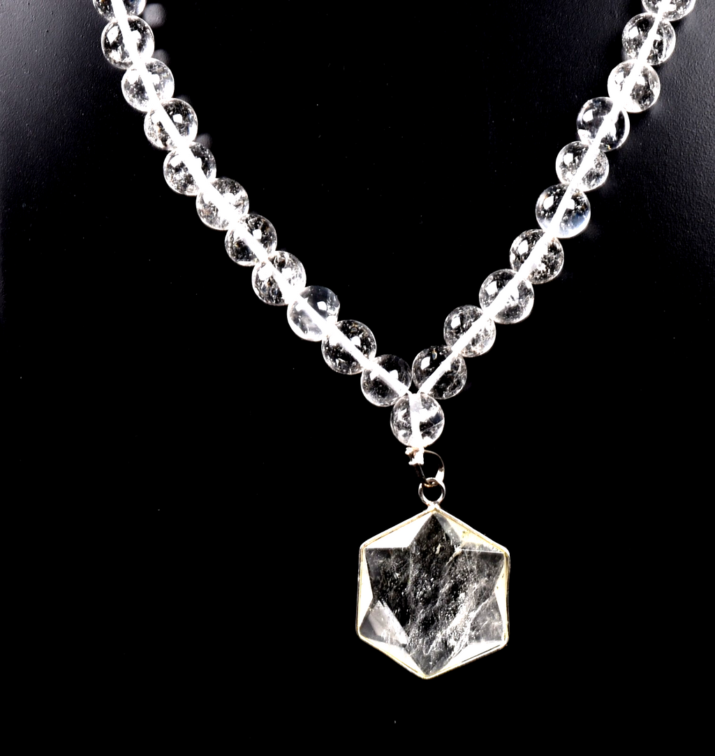 satyaloka  Azeztullite 108 beads rosary +satyaloka hexagonal pendant mala # 8154