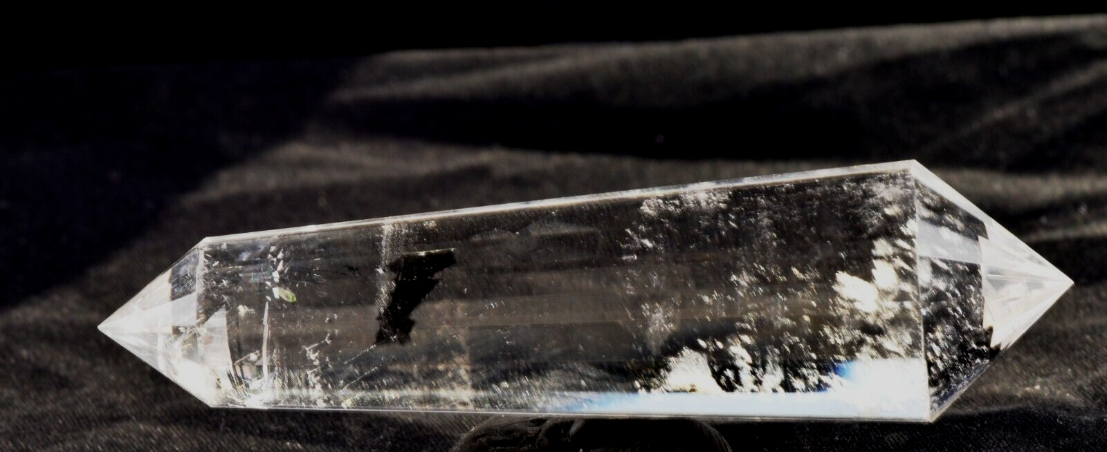 Satyaloka quartz  rainbow devic  double terminated vogel  16 sided wand 7438