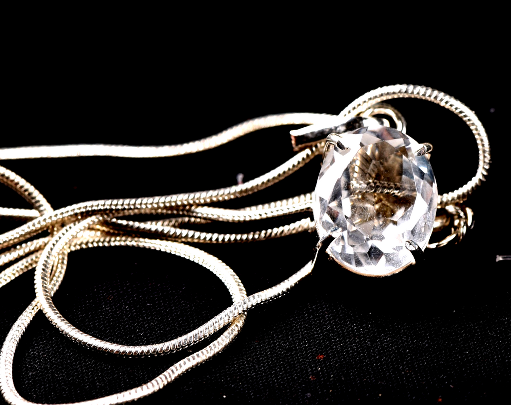 Satyaloka quartz high frequency  faceted sterling silver pendant# 7855