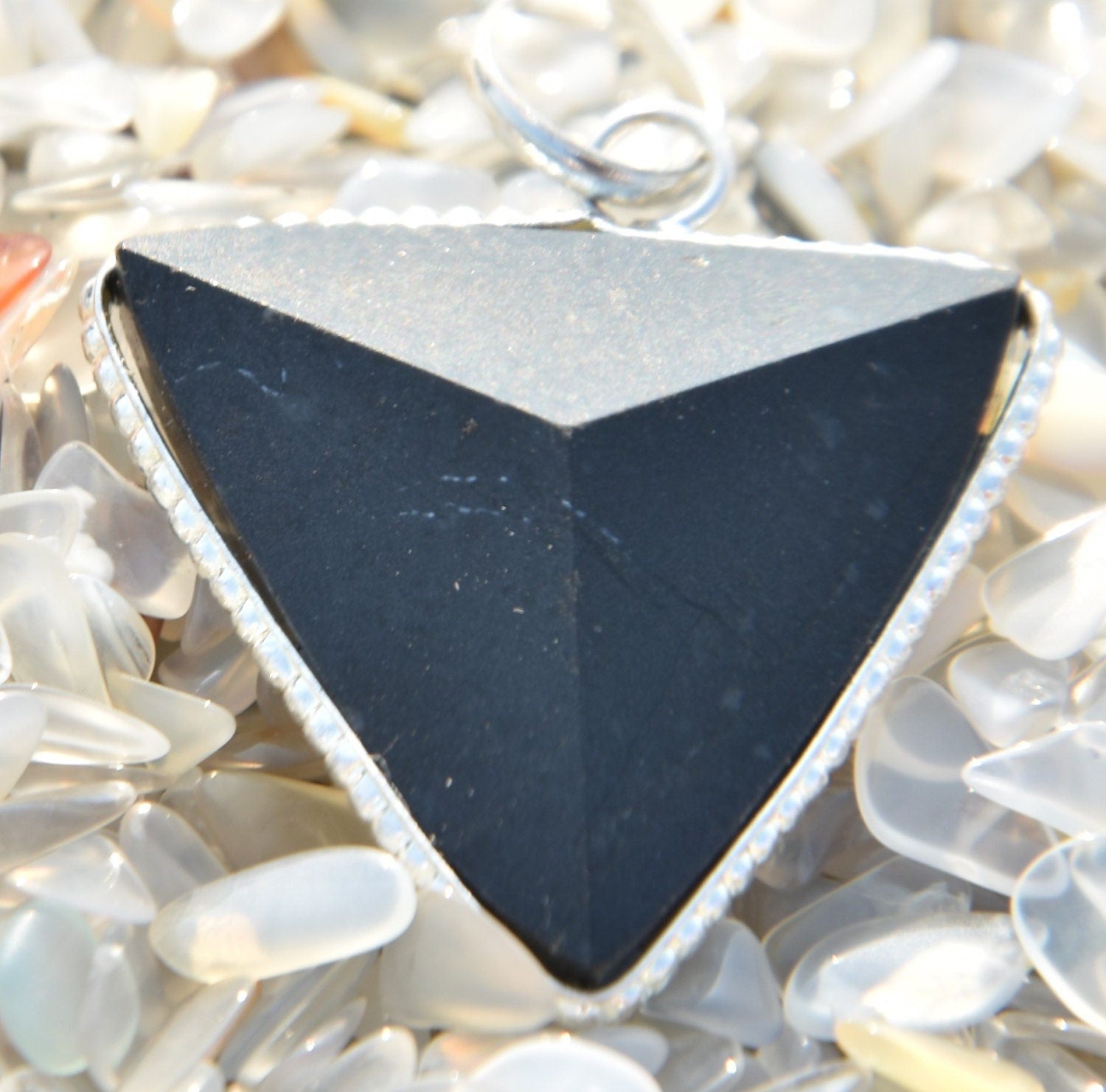 Black tourmaline  three side pointed pendant dispelling fear,obsession,neurosis