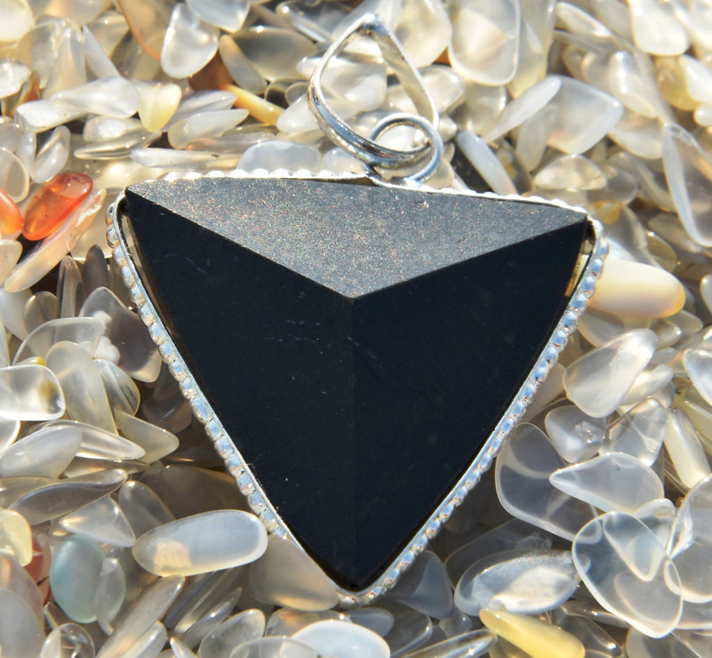 Black tourmaline  three side pointed pendant dispelling fear,obsession,neurosis