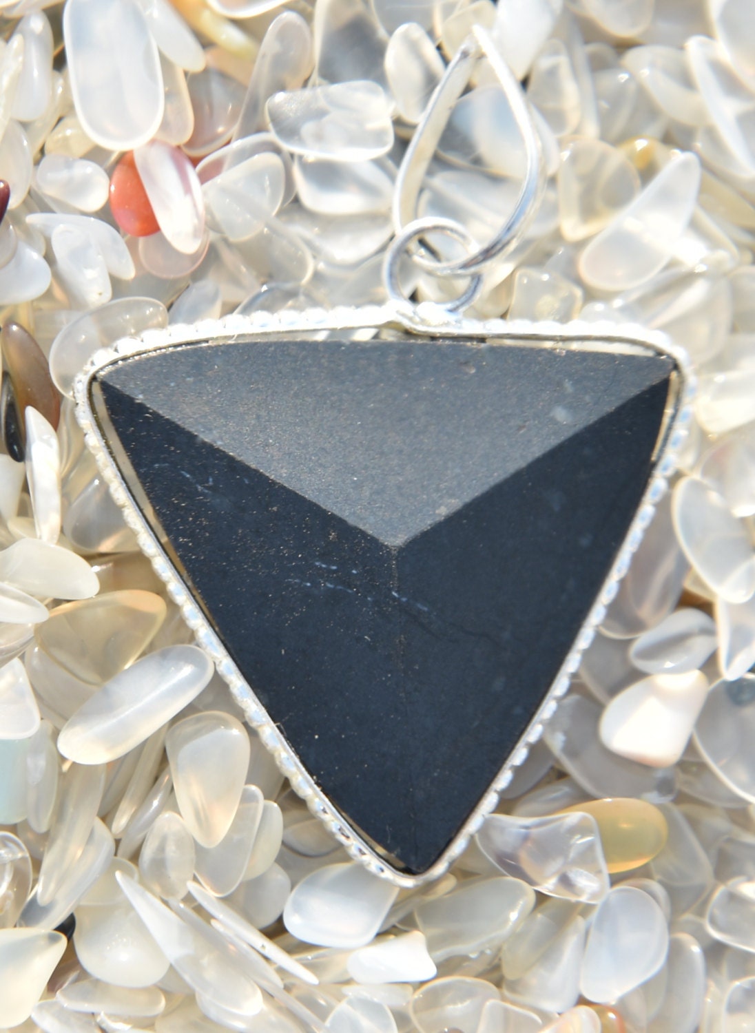 Black tourmaline  three side pointed pendant dispelling fear,obsession,neurosis