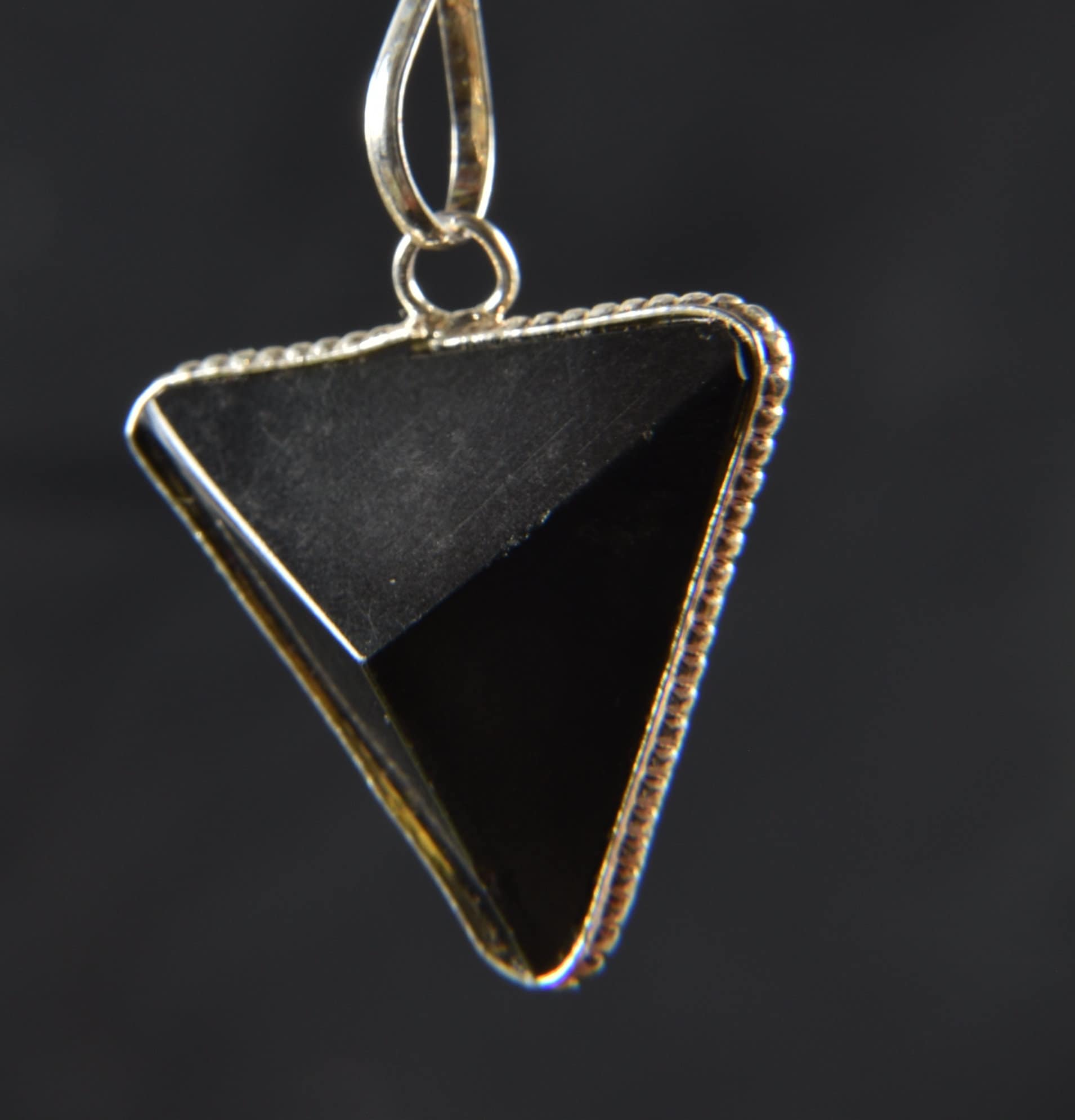 Black tourmaline  three side pointed pendant dispelling fear,obsession,neurosis