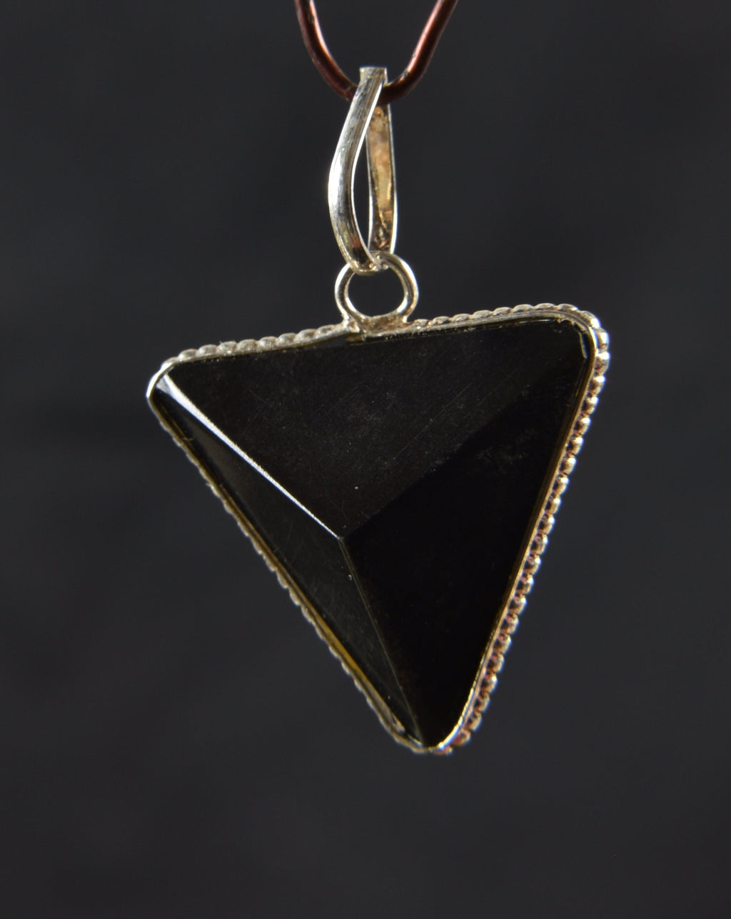 Black tourmaline  three side pointed pendant dispelling fear,obsession,neurosis