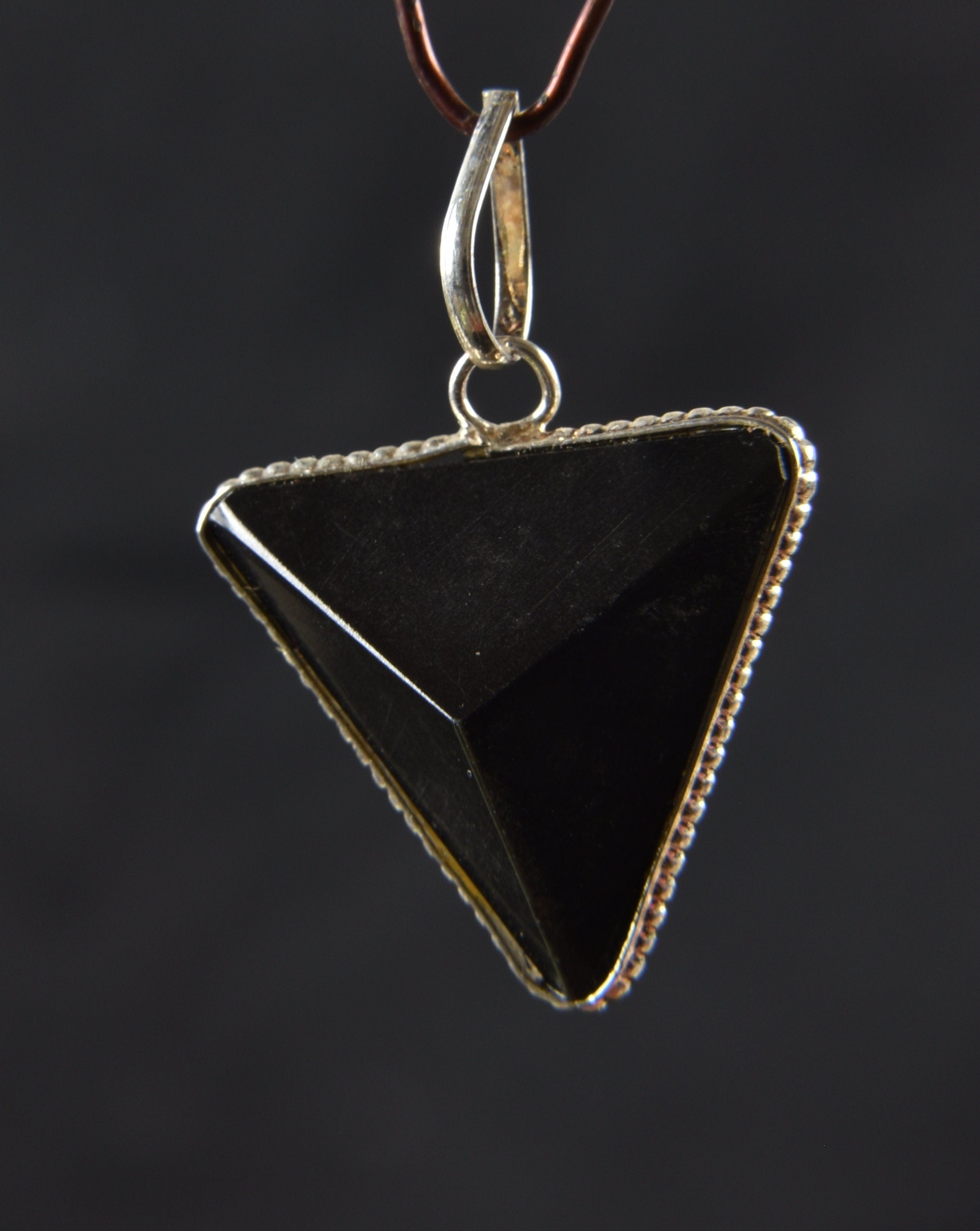 Black tourmaline  three side pointed pendant dispelling fear,obsession,neurosis