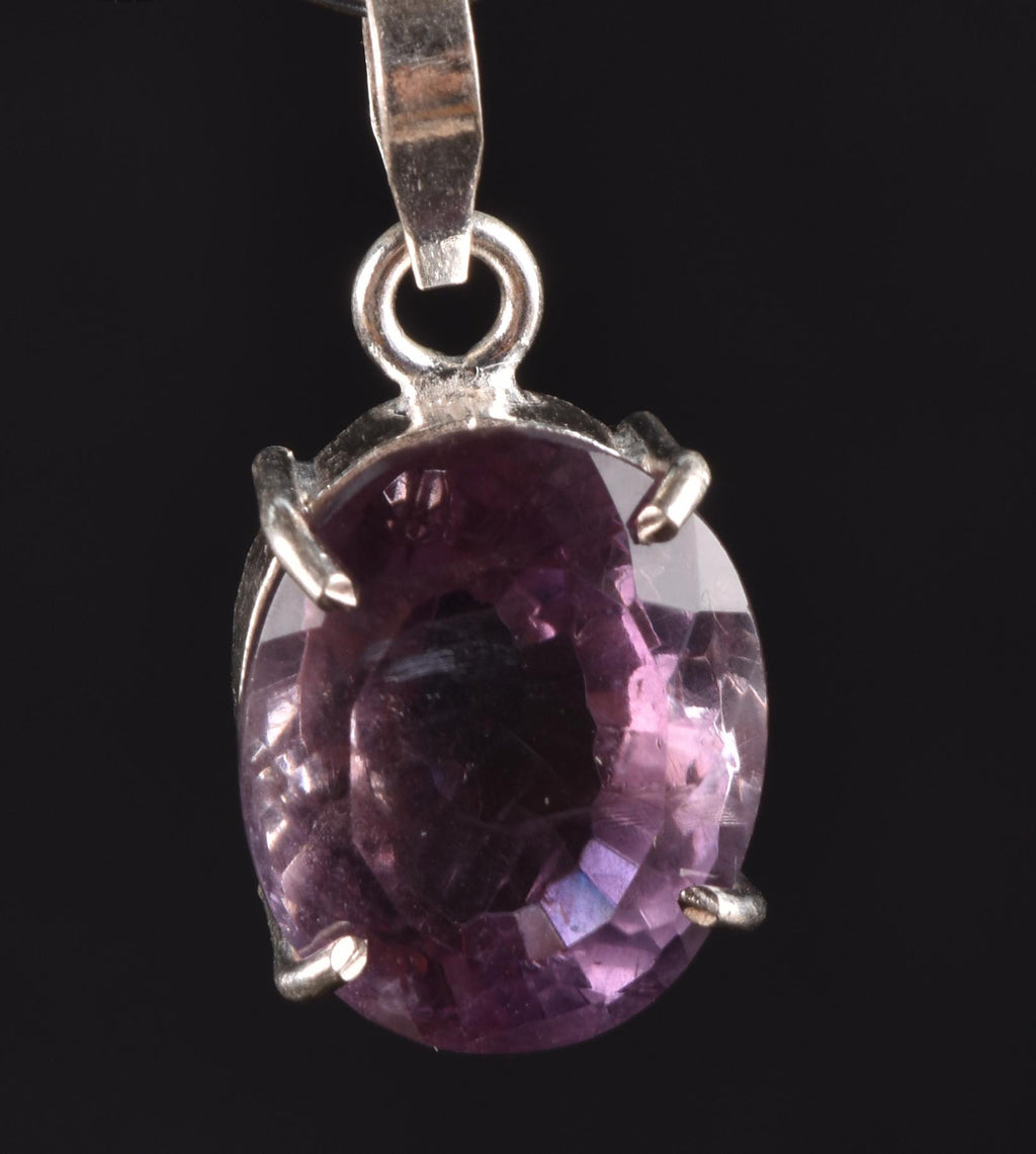 Amethyst sterling silver faceted pendant   Far-infrared radiation negative ion emission #6661