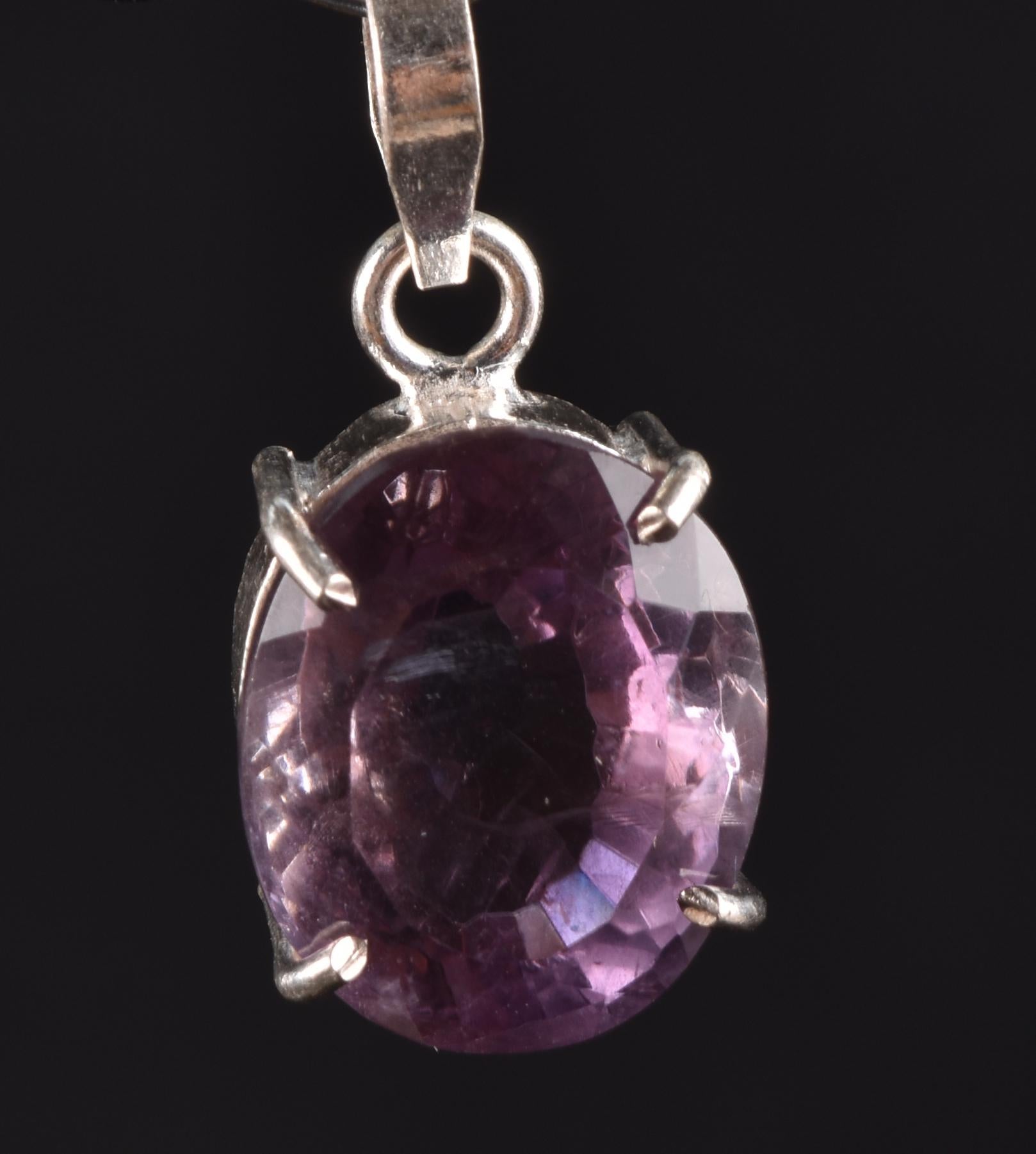 Amethyst sterling silver faceted pendant   Far-infrared radiation negative ion emission #6661