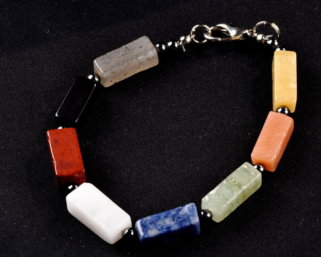 semi precious multi  gem stone seven chakra golden healer  bracelet #6834