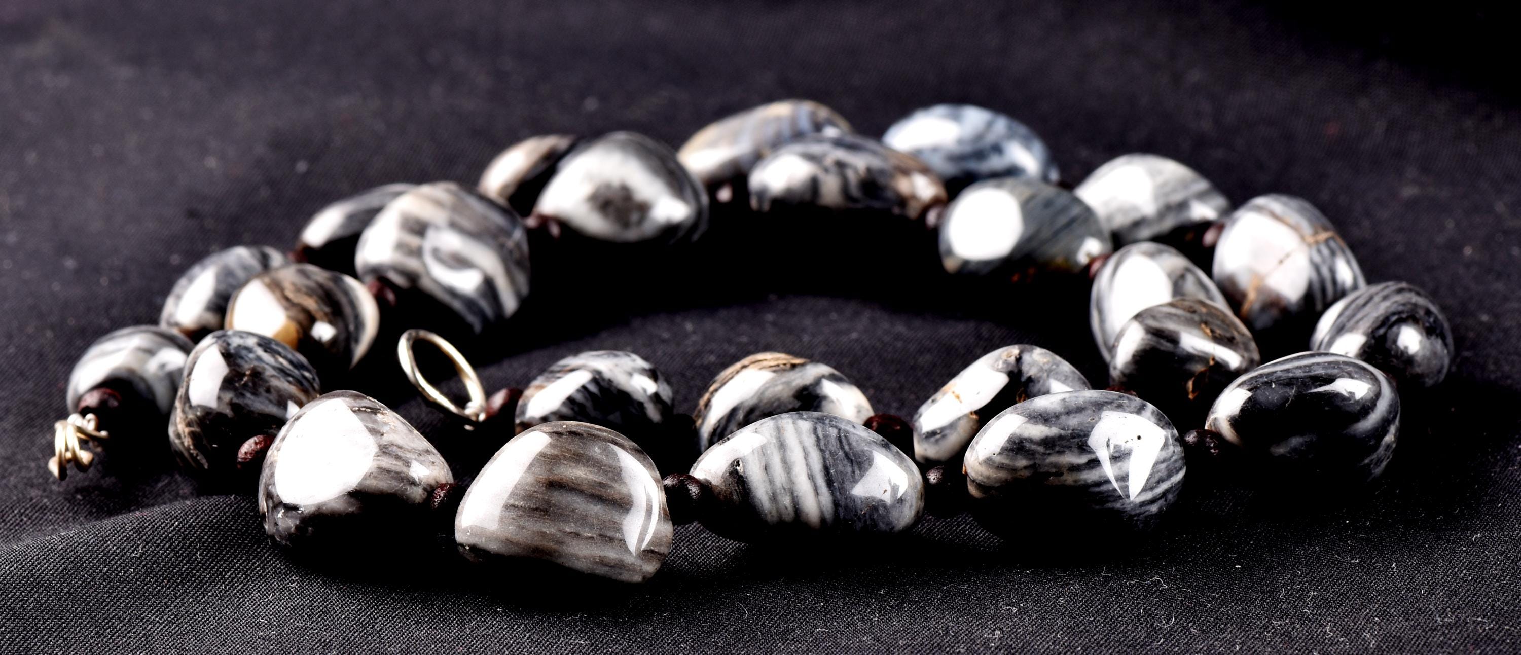 rare black /grey Suleimani rare tumble stone necklace   #7025